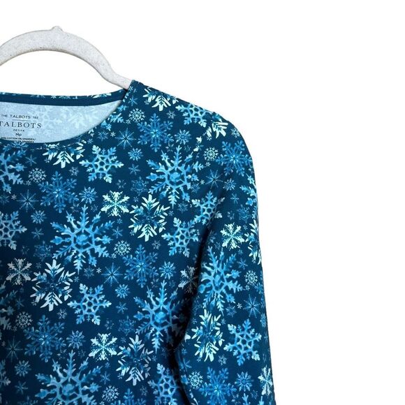 Talbots Tee Womens MP Petites Blue Snowflake Print Stretch Blouse Top Ladies - Picture 3 of 8